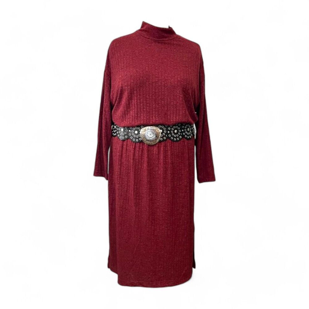 OLD NAVY Waist-Defined Turtleneck Midi Dress Washed Dark Red, Size 2X